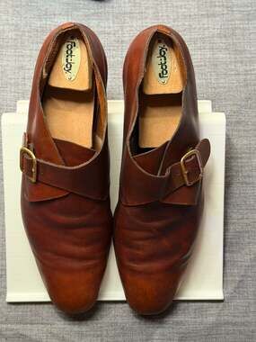 Vintage Barrett for Paoletti Brown Leather Single Monk Strap Shoes Made in Italy